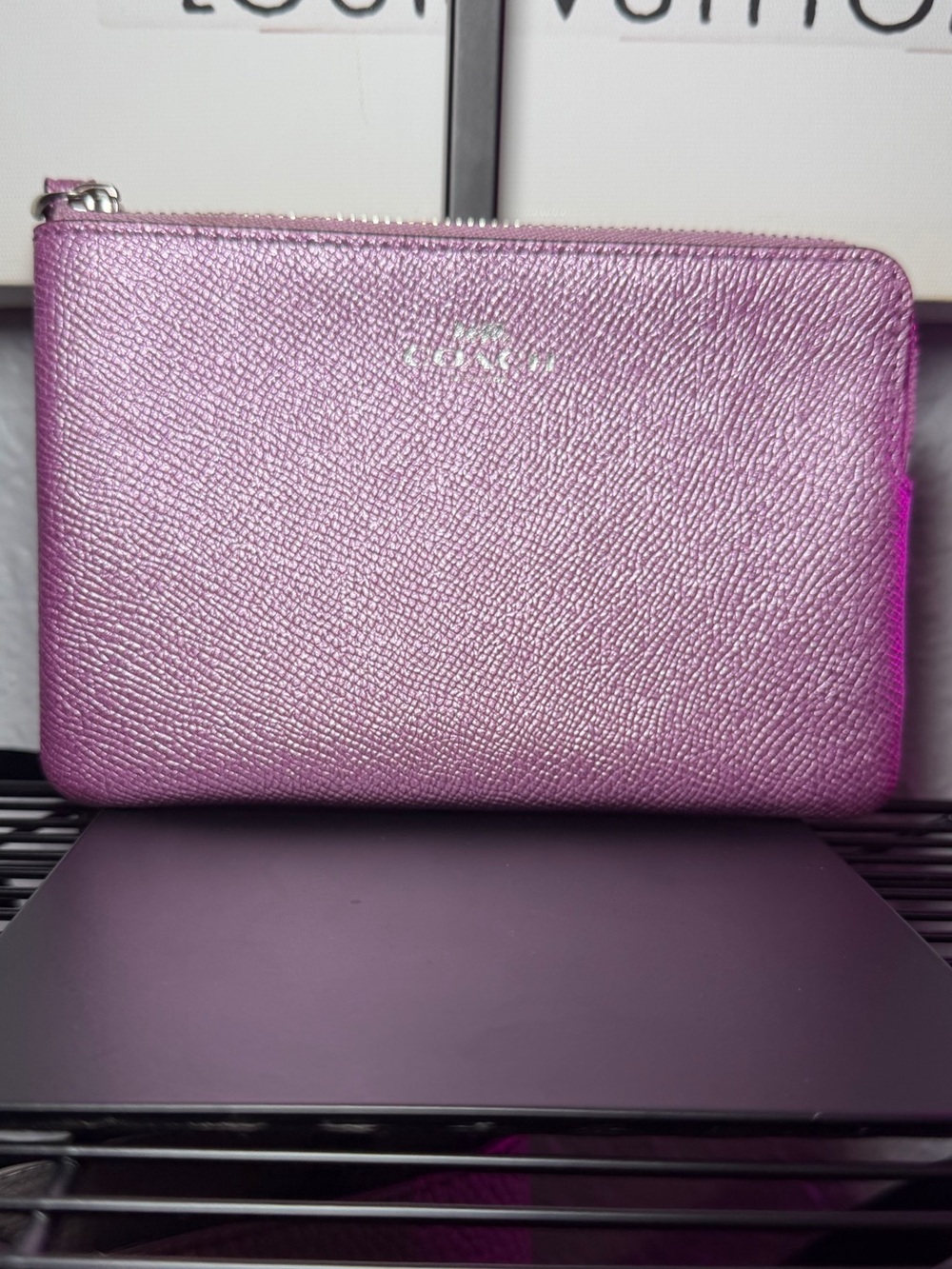 Coach Metallic Pink Leather Zip Pouch